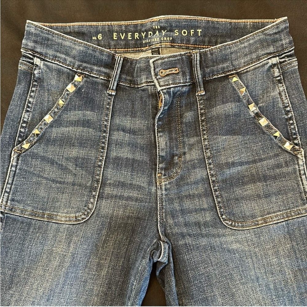 White House Black Market High Rise Blue Jeans with Stud Details